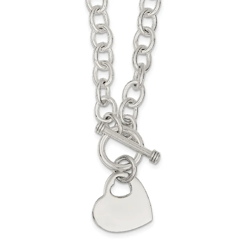 Ladies gold-plated charm necklaces-Engravable Sterling Silver 18-inch 8MM Heart Toggle Necklace