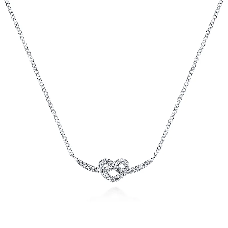 Ladies oval pendant necklaces-14K White Gold Twisted Diamond Pretzel Heart Necklace