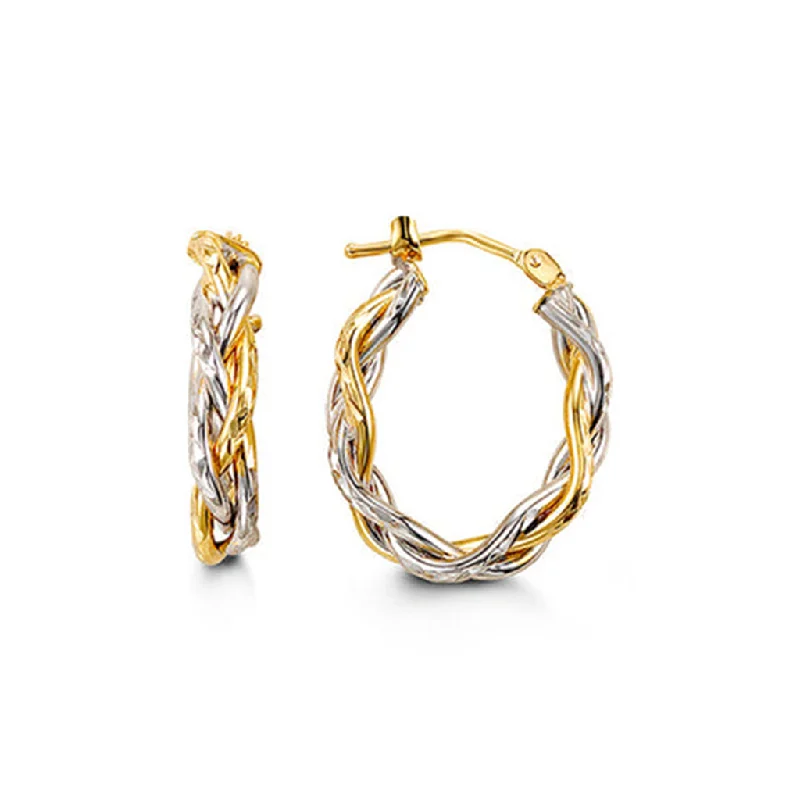 Ladies emerald earrings-10K Two Tone Gold Kid's Braided Hoop Earrings