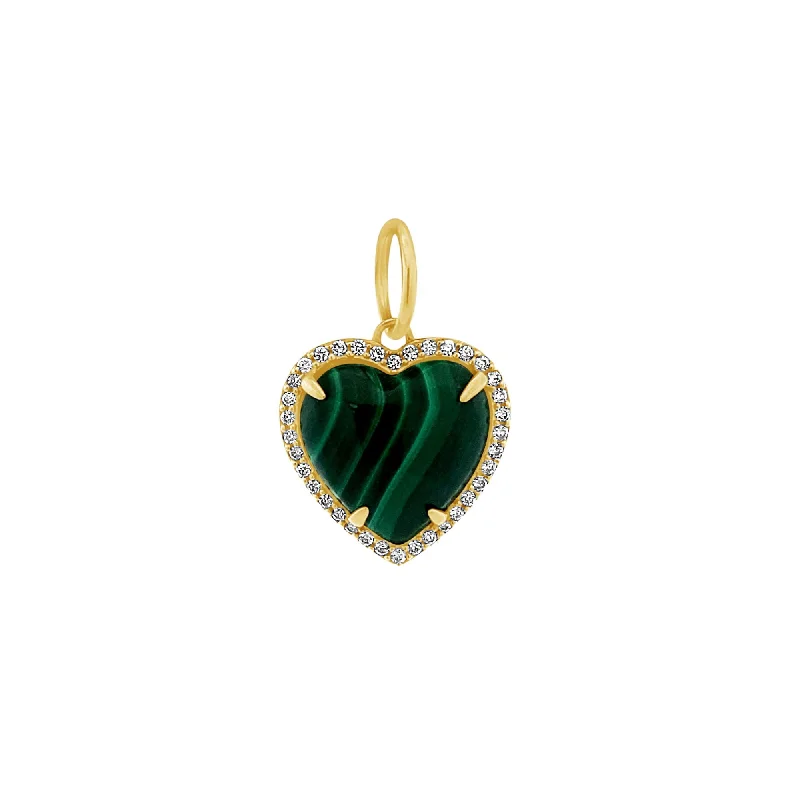 Ladies moonstone necklaces-Malachite Heart Charm