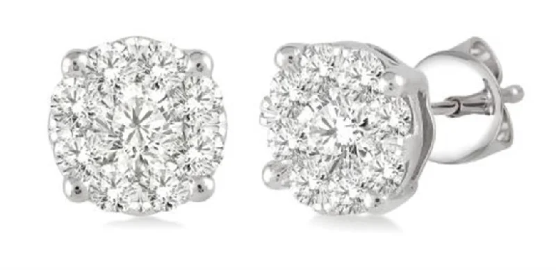 Ladies personalized earrings-14K White Gold 0.15ctw Diamond Cluster Stud Earrings