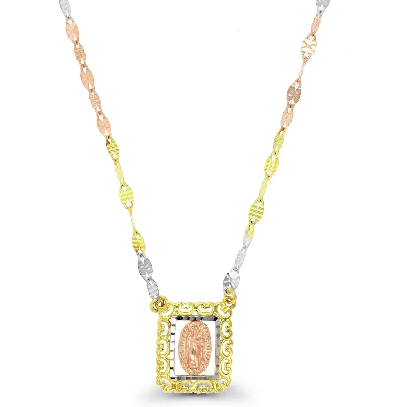 Ladies layered necklaces-14KT Gold Tri-Color 12X10MM 18-inch Guadalupe Necklace