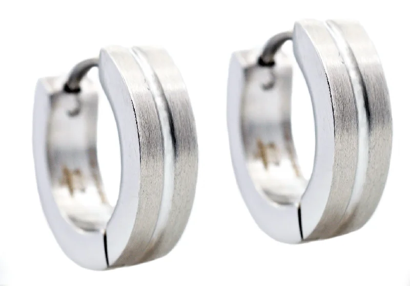 Ladies stud earrings-Mens 14mm Stainless Steel Divoted Hoop Earrings