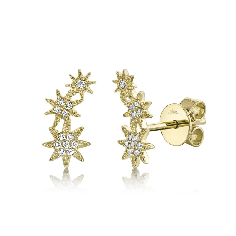 Ladies round earrings-14K Yellow Gold 0.06ctw Diamond Cluster Star Stud Earrings by Shy Creation