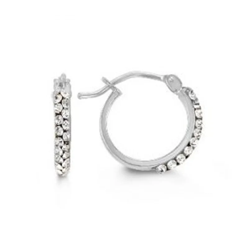 Ladies minimalist earrings-10K White Gold Cubic Zirconia Hoop Earrings