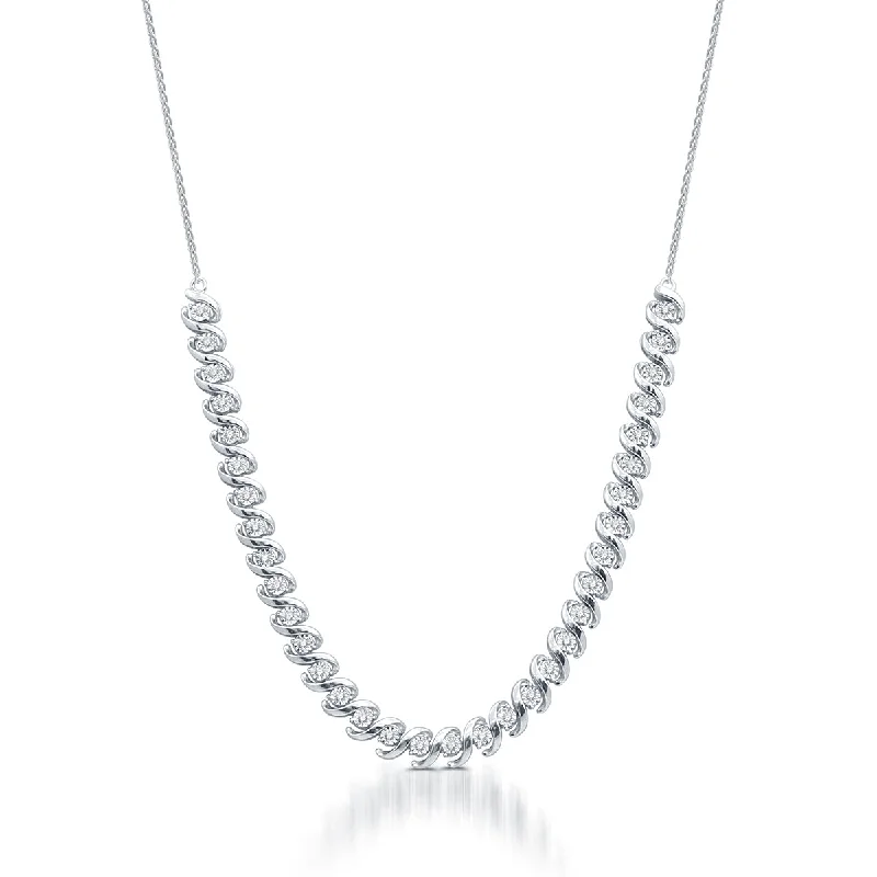 Ladies fashion necklaces-1/2 CTW Diamond 20-inch Illusion Set Fashion Tennis Necklace in Rhodium Plated Sterling Silver