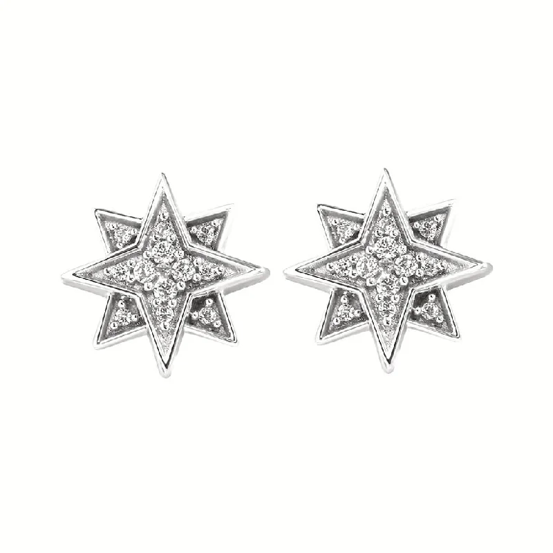 Ladies drop earrings with diamonds-Sterling Silver 0.10ctw Diamond Star Stud Earrings