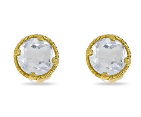 Ladies custom earrings-14K Yellow Gold 4mm Round Topaz Milgrain Stud Earrings