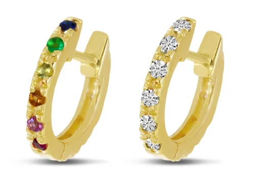 Ladies matching earrings and necklace sets-14K Yellow Gold 0.24ctw Rainbow Sapphire & Diamond Reversible Huggie Hoop Earrings