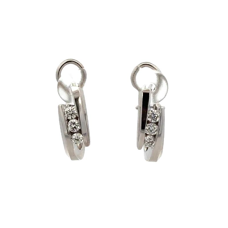 Ladies floral earrings-Diamond Huggie Earrings in White Gold