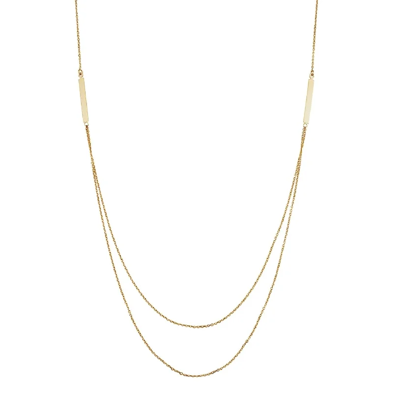 Ladies chunky necklaces-14KT Yellow Gold 18-inch Layered Bar Necklace