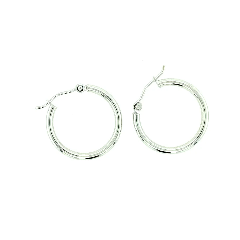 Ladies luxurious pearl earrings-14K White Gold 2x25mm Polished Hoop Earrings