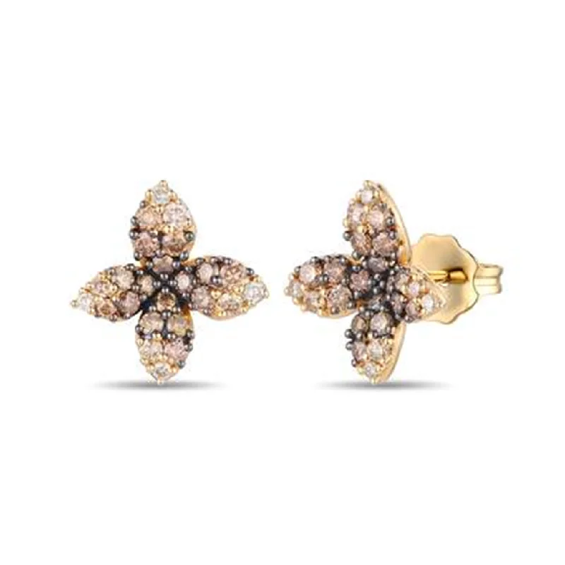 Ladies diamond halo earrings-14K Yellow Gold 0.58ctw Ombre Chocolate Diamond Flower Stud Earrings by Le Vian