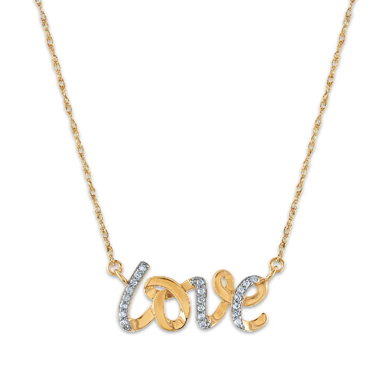 Ladies gold necklaces-1/16 CTW Diamond Fashion Love 18-inch Necklace in 10KT Yellow Gold