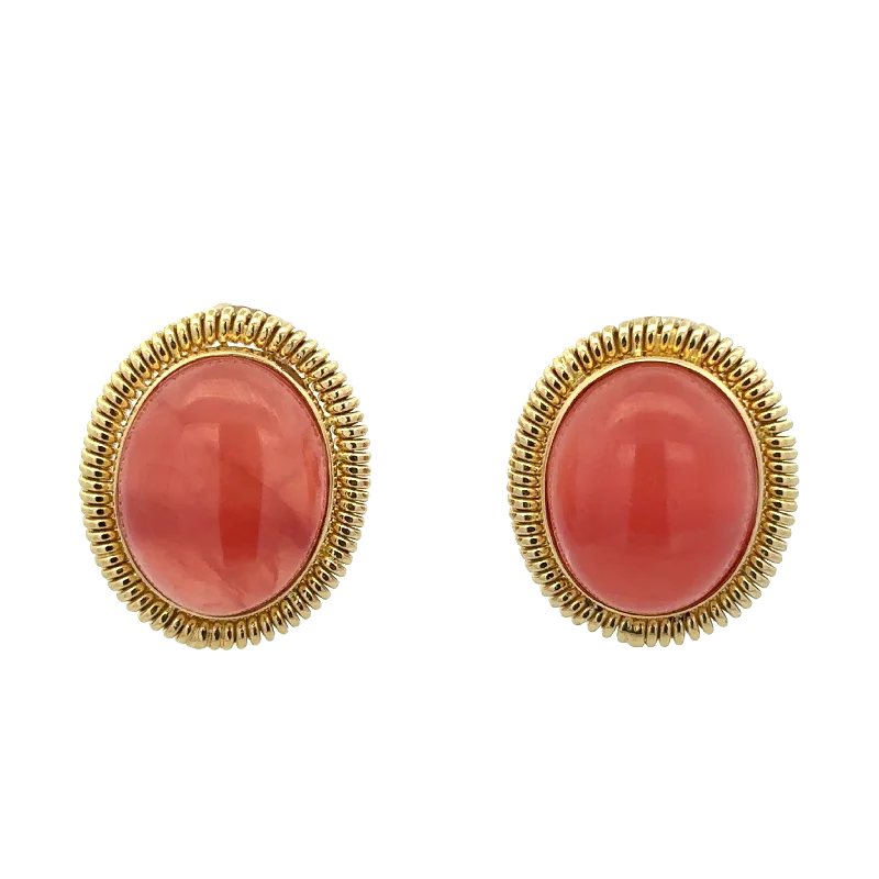 Ladies gemstone stud earrings-Statement Vintage Rhodocrosite Clip-on Earrings in 18k Yellow Gold