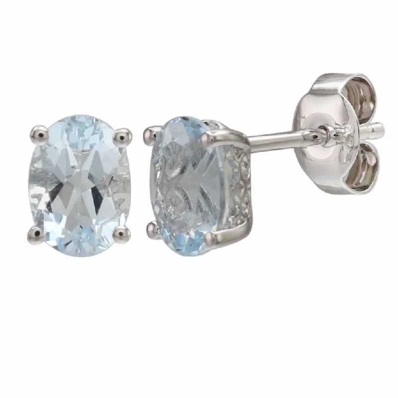 Ladies ethnic earrings-14K White Gold 1.30ctw Oval Aquamarine Stud Earrings