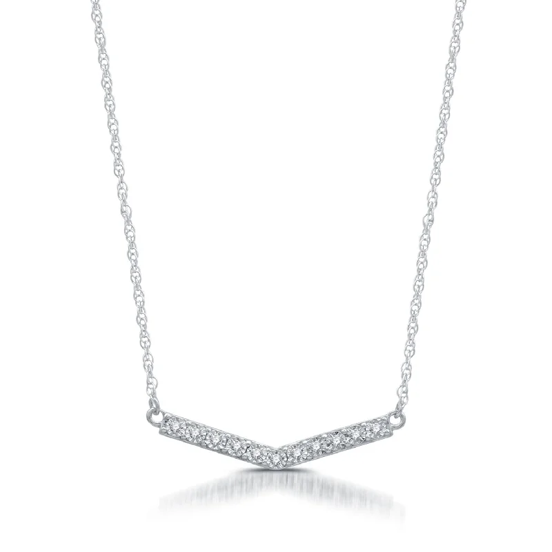 Ladies diamond-encrusted necklaces-1/10 CTW Diamond 17-inch Fashion Necklace in Rhodium Plated Sterling Silver