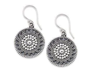 Ladies mixed-metal earrings-Sterling Silver Filigree Dot Design Drop Earrings by Samuel B.