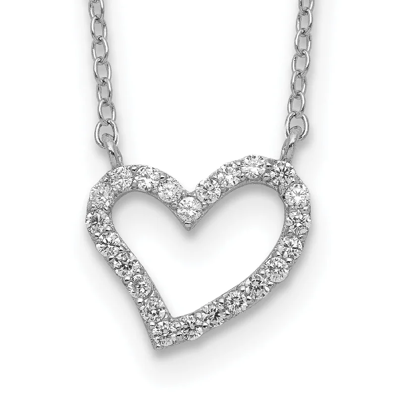 Ladies double chain necklaces-Sterling Silver Cubic Zirconia 18-inch Heart Necklace