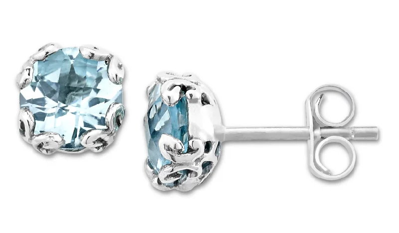 Ladies large hoop earrings-Sterling Silver Round Blue Topaz Stud Earrings by Samuel B.