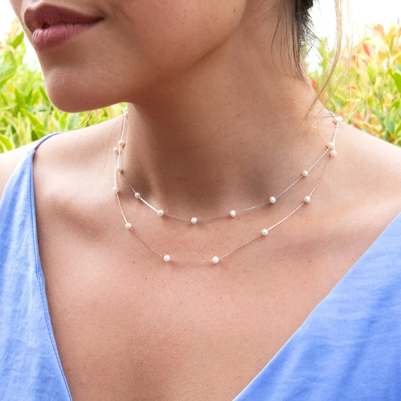 Ladies multi-layer necklaces-Multi Baby Pearl Necklace