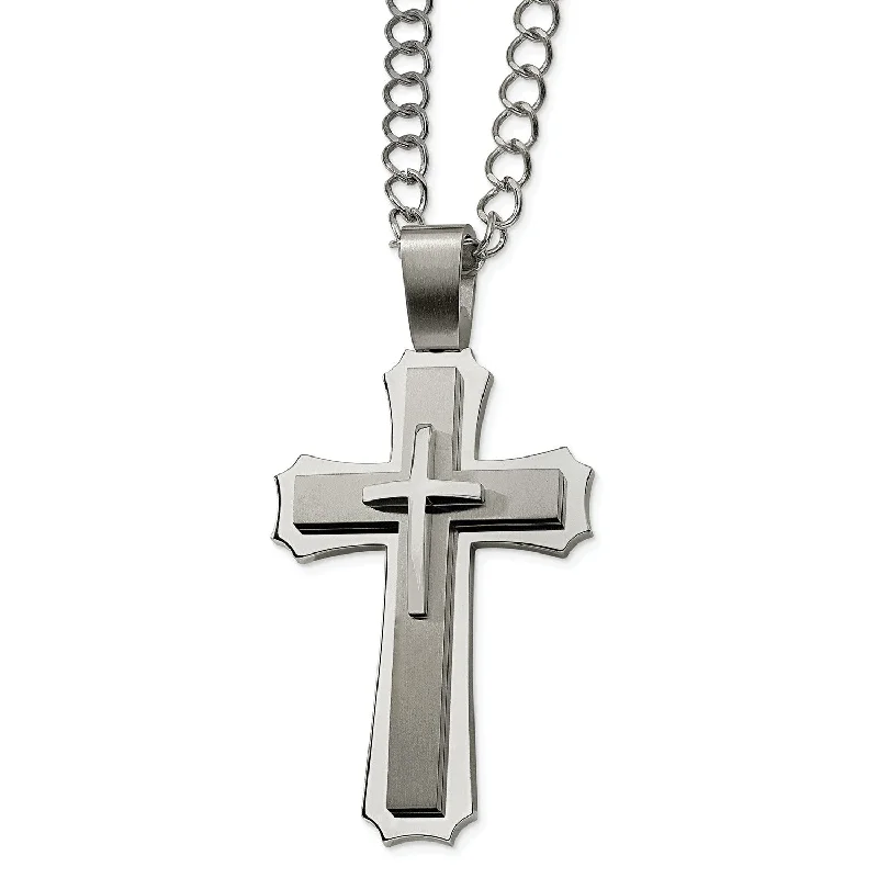 Ladies boho necklaces-Stainless Steel Cross Pendant 24in Necklace