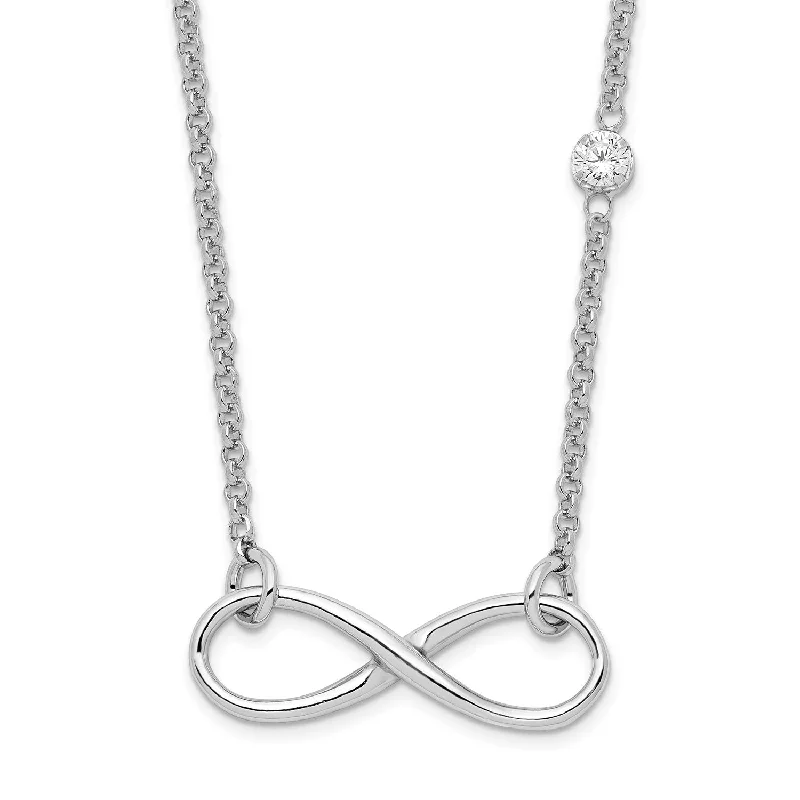 Ladies personalized silver necklaces-Sterling Silver Cubic Zirconia 18-inch Infinity Necklace