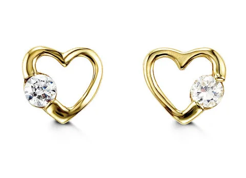 Ladies infinity earrings-14K Yellow Gold Cubic Zirconia Open Heart Kid's Stud Earrings