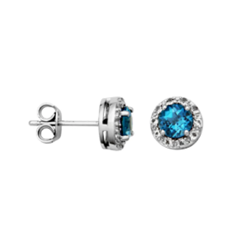 Ladies handmade earrings-Sterling Silver London Blue Topaz & White Topaz Halo Stud Earrings by Samuel B.