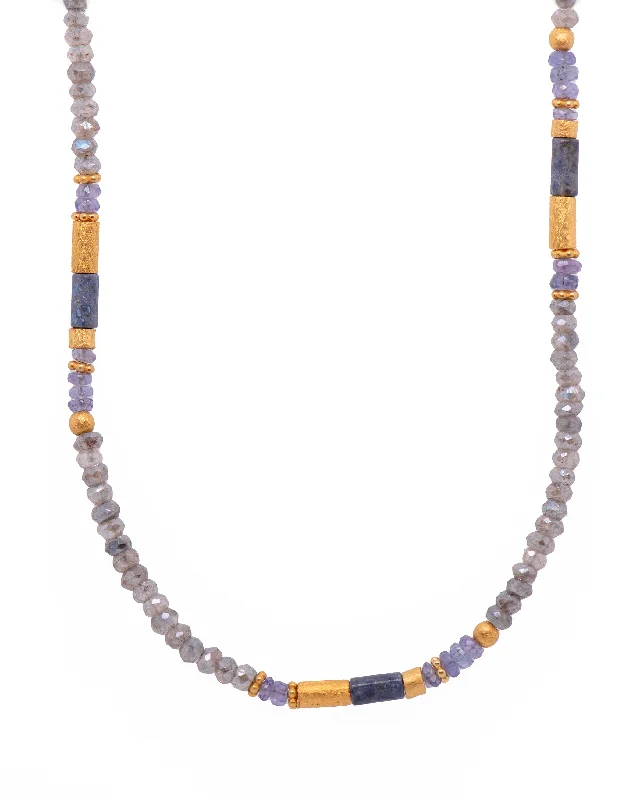 Ladies birthstone necklaces-Labradorite, Dumortierite And Tanzanite Necklace 18K Fair Trade Gold Vermeil