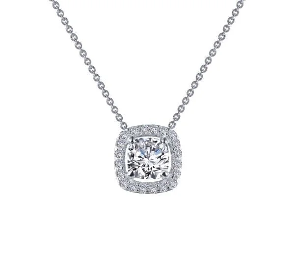 Ladies custom-made necklaces-Cushion-Cut Halo Necklace