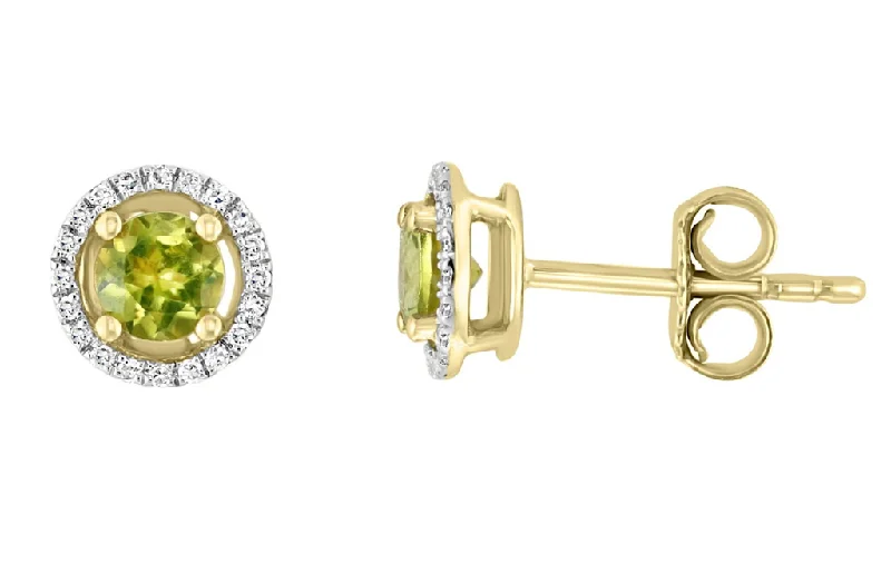 Ladies statement earrings with pearls-14K Yellow Gold 0.70ctw Peridot & Diamond Halo Stud Earrings