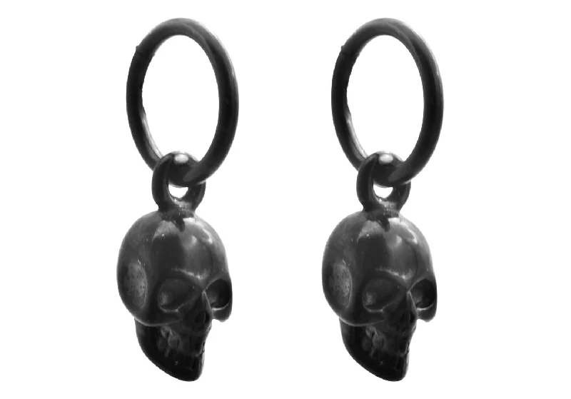 Ladies statement chandelier earrings-Mens Black Stainless Steel Skull Drop Earrings