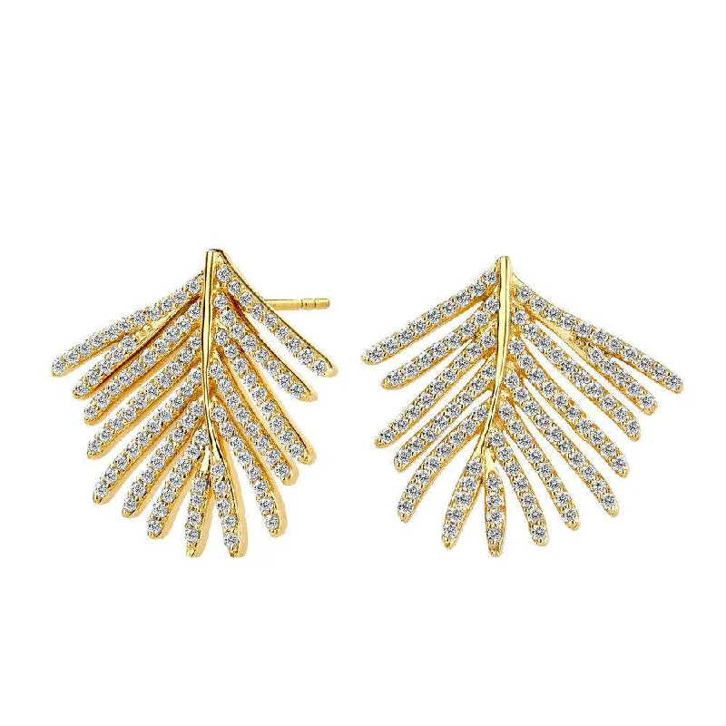 Ladies white gold earrings-Diamond Palm Leaf Earrings