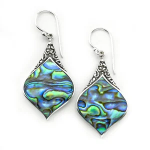 Ladies statement chandelier earrings-Sterling Silver Abalone Drop Earrings