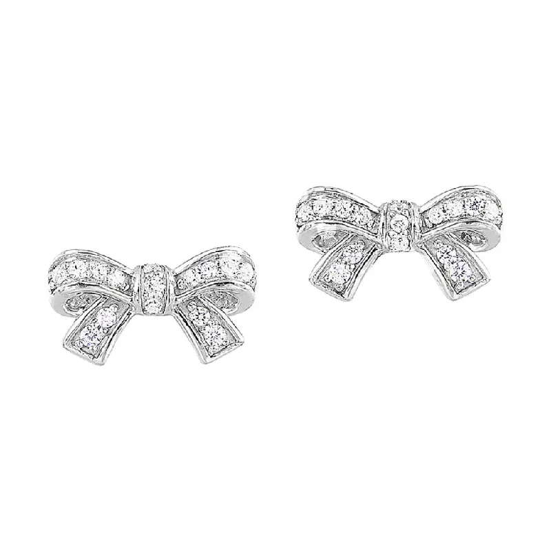 Ladies geometric earrings-10K White Gold 0.14ctw Diamond Bow Stud Earrings