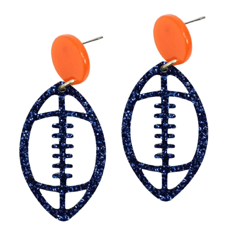 Ladies oval earrings-Acrylic Football Earring - Navy Glitter