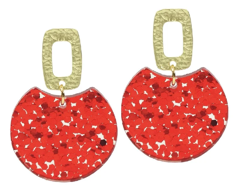 Ladies oval earrings-The Leighton Earring - Red Glitter