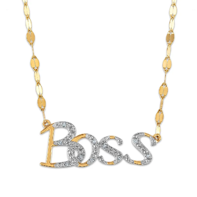 Ladies mixed stone necklaces-Diamond Accent 18-inch BOSS Necklace in 10KT Yellow Gold