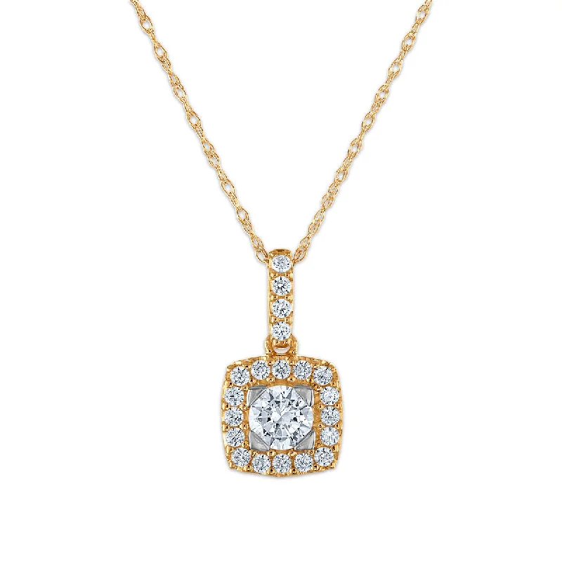 Ladies cross necklaces-EcoLove 1/2 CTW Lab Grown Diamond Halo Pendant in 10KT Gold