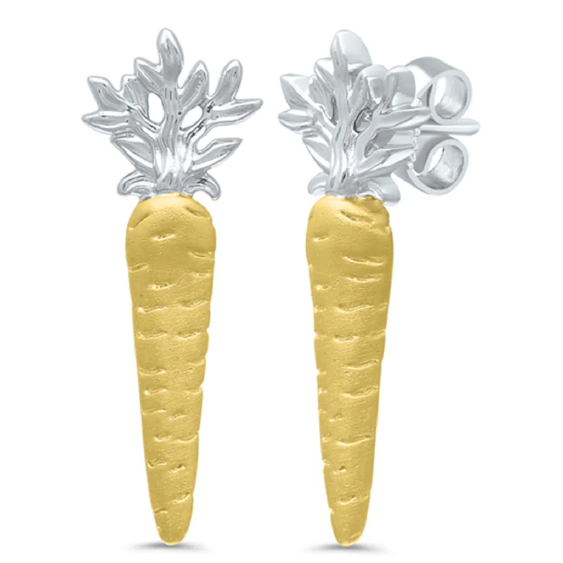 Ladies personalized earrings-Sterling Silver & Gold Plated Carrot Stud Earrings