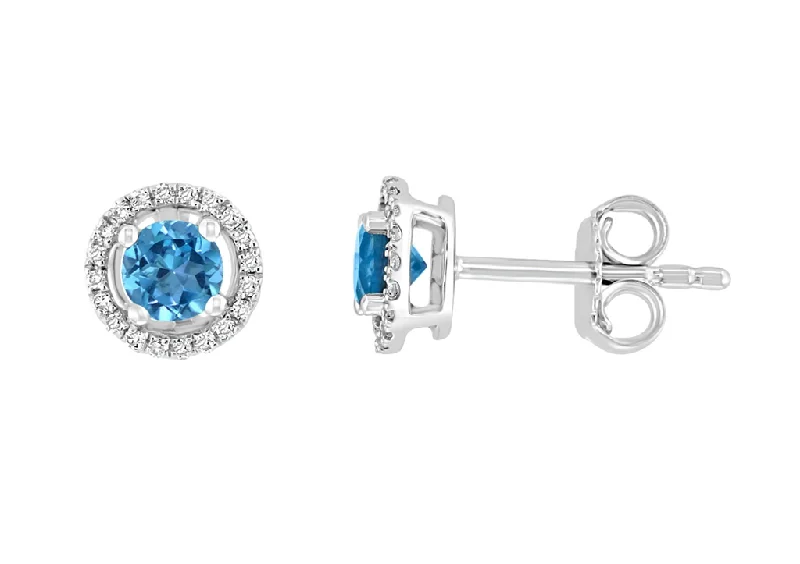 Ladies statement hoop earrings-14K White Gold 0.64ctw Blue Topaz & Diamond Halo Stud Earrings