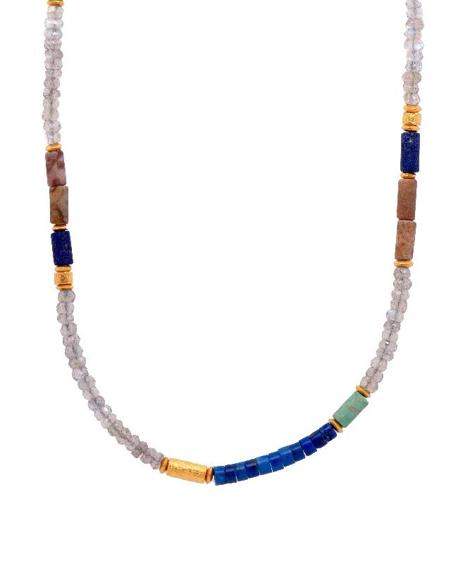 Ladies fashion necklaces-Labradorite, Lapis, Chrysocolla  and Jasper Necklace 24K Fair Trade Gold Vermeil