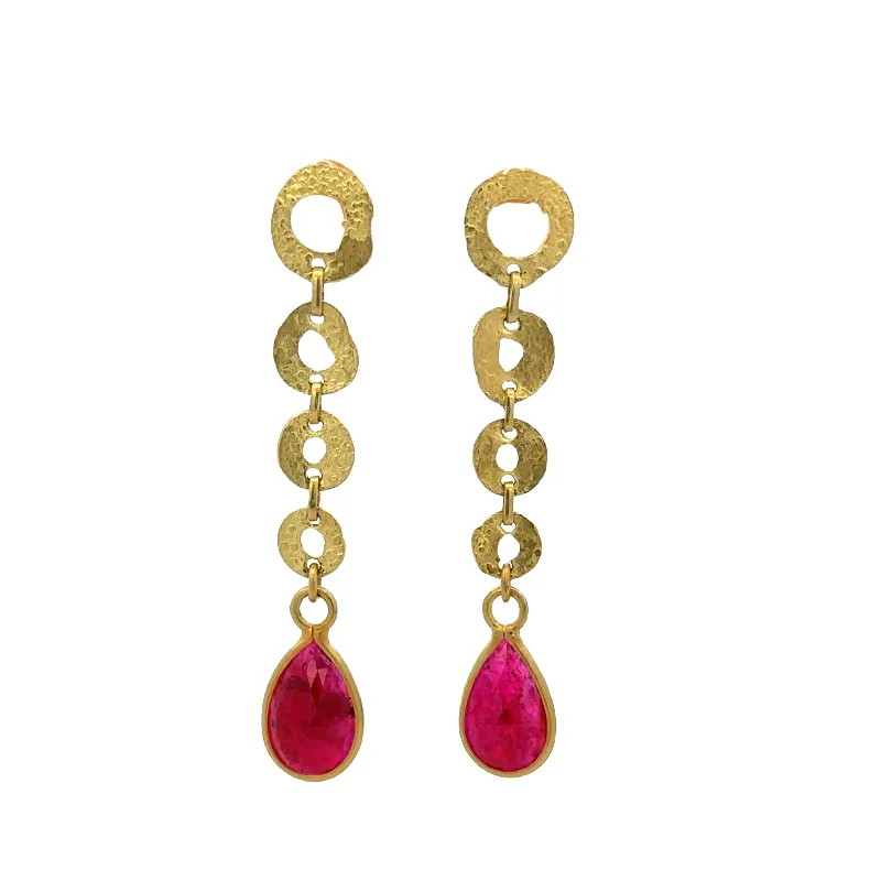 Ladies round earrings-Elongated Ruby Slice Earrings in 22k Yellow Gold