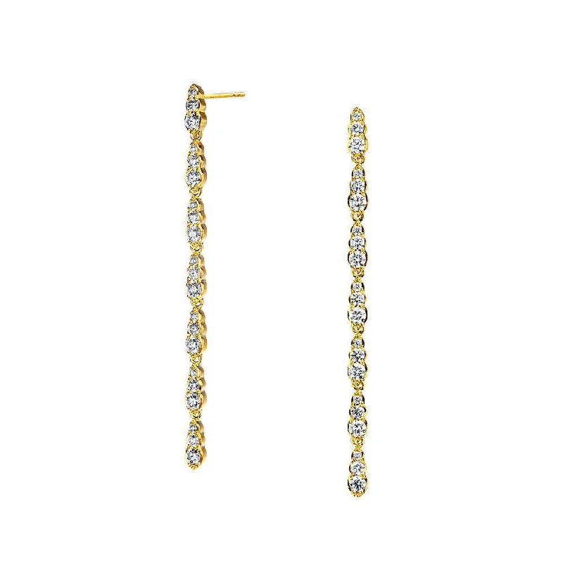 Ladies textured earrings-Long Diamond Drop Earrings