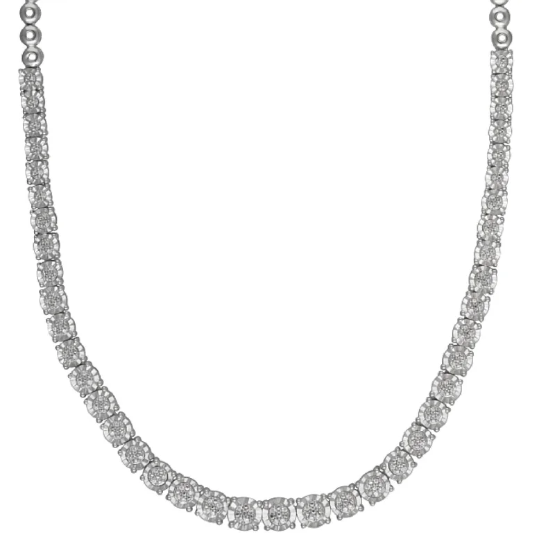 Ladies pendant necklaces-1/3 CTW Diamond Illusion Set Tennis 18-inch Necklace in Sterling Silver