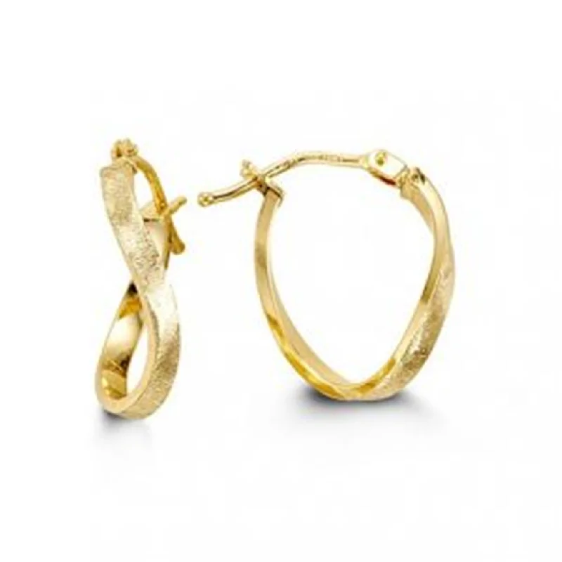 Ladies elegant earrings-10K Yellow Gold Textured Twist Oval Hoop Earrings