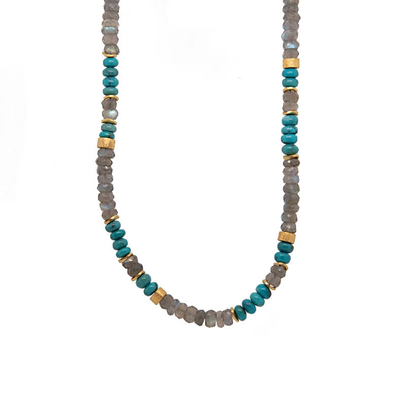 Ladies pearl necklaces-Labradorite and Turquoise 5mm Jewelry with 24K Fair Trade Gold Vermeil