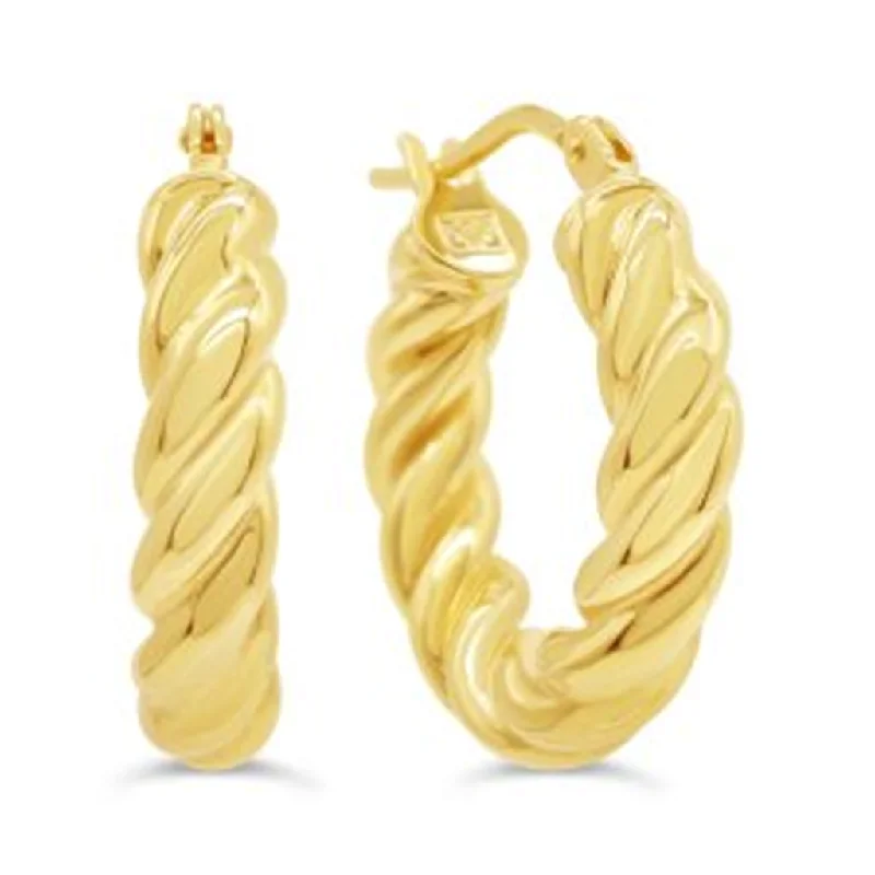 Ladies tassel earrings-10K Yellow Gold Twist Hoop Earrings