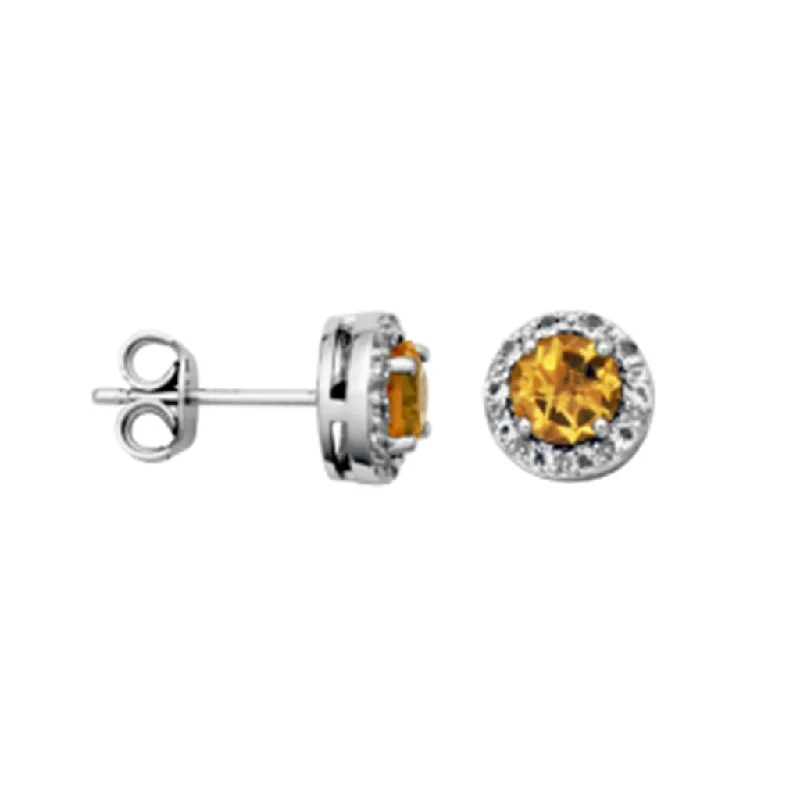 Ladies small hoop earrings-Sterling Silver Citrine & White Topaz Halo Stud Earrings by Samuel B.